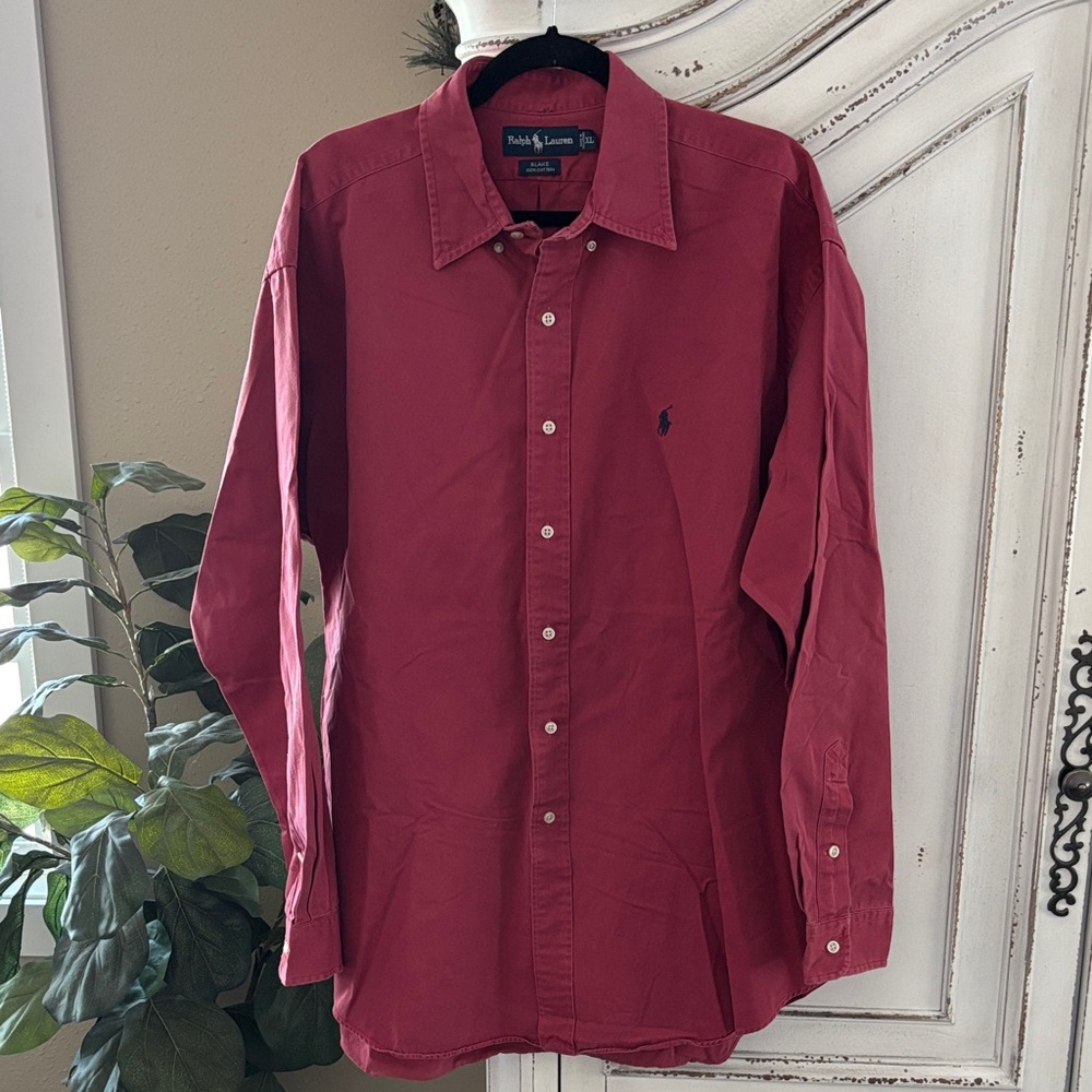 Ralph Lauren Button Shirt Mens XL Reddish Pink Blake Oxford Long Sleeve Pony